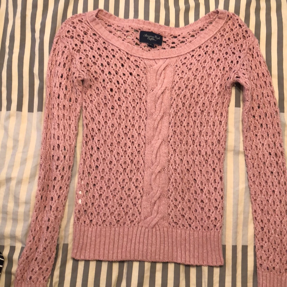 American Eagle Light Pink crochet sweater